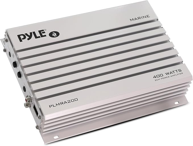 Pyle Hydra Marine Amplifier Upgraded Elite Series 400 Watt 2 Channel Bridgeable Audio Amplifier- Waterproof, Dual MOSFET Power Supply, GAIN Level Controls, RCA Stereo Input & LED Indicator - PLMRA200