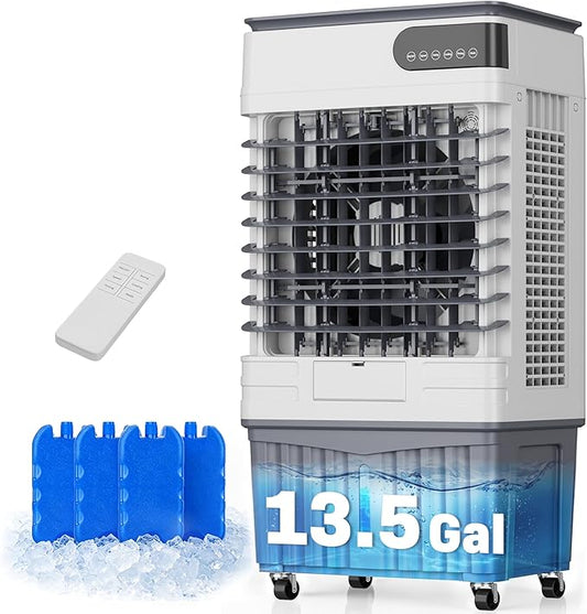 3600 CFM Swamp Cooler, Portable Evaporative Air Cooler with 13.5 Gal Water Tank, 4 Ice Packs, 120° Oscillation, 3 Speeds, 12H Timer, Remote Cooling Fan for Garage Patio,Large Room