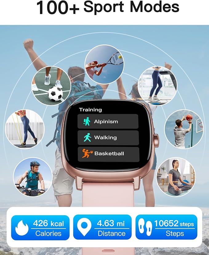 HUAKUA Smart Watches for Women with GPS Built-in, Answer/Make Calls, 1.95" Smartwatch for iPhone/Android Phones, Fitness Watch with Heart Rate/Sleep Monitor 100+ Sports Modes IP68 Waterproof (Pink)