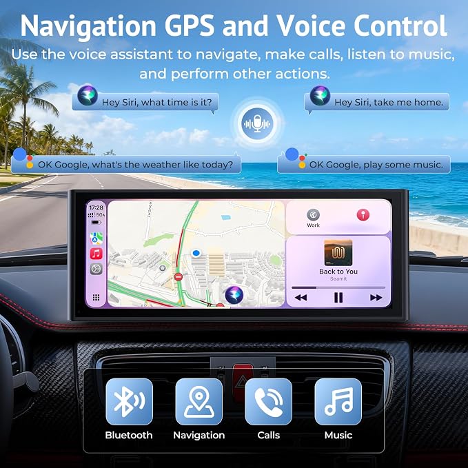 10.26" HD Wireless CarPlay Screen for Carplay & Android Auto Touch Screen,4K Dash Cam,1080P Backup Camera,Mirror Link,GPS,Bluetooth,64G TF,for All Vehicles