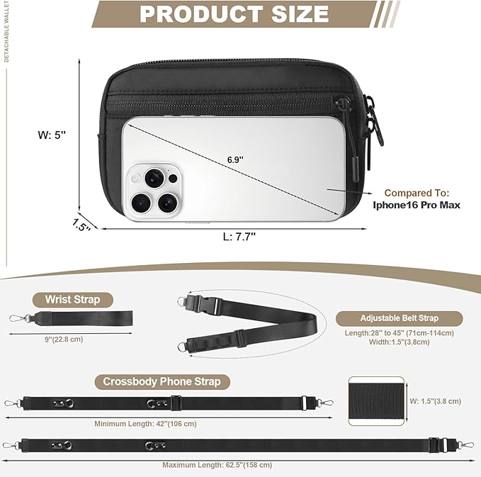 YFWE Phone Strap Crossbody, Clip and Go Strap for Phone with Wallet Crossbody, Adjustable Phone Lanyard Belt Strap with Detachable RFID Wristlet Wallet (XL)