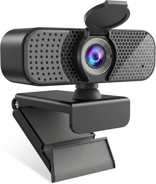 2K Webcam PC Webcam with Microphone and Physical Privacy Cover, Noise-Canceling Microphone, Auto Light Correction, Wide Angle, Plug and Play for Conferences/Online Classes/Live Streaming/Zoom/Teams