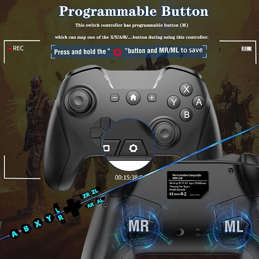 Bluetooth Controller for Switch/Mac/PC/Steam/Mobile Phone/iOS/Android//TV/iPad/Table/Apple Arcade MFi Games, switch pro controller wireless with Adjustable Dual Motion,Turbo,Macros,6-Axis,Wake Up for Black Myth: Wukong (Black) (Purple) (Black with Clip)