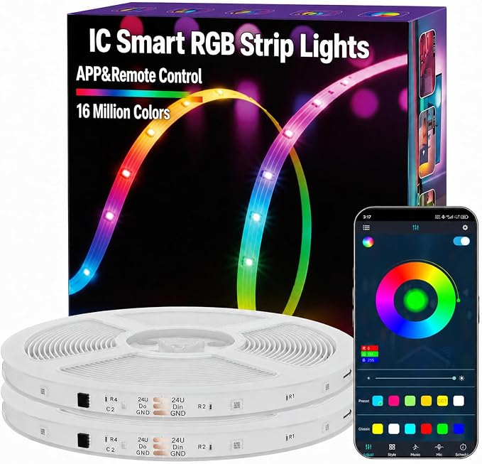 MFWW 100FT Strip Lights, Smart IC RGB LED Lights Multiple Colors on One Line, App+Remote Control, Timing, Multimodal, Music Sync, Color Changing Lights for Bedroom, Party Home Decor, (2 x 50ft)