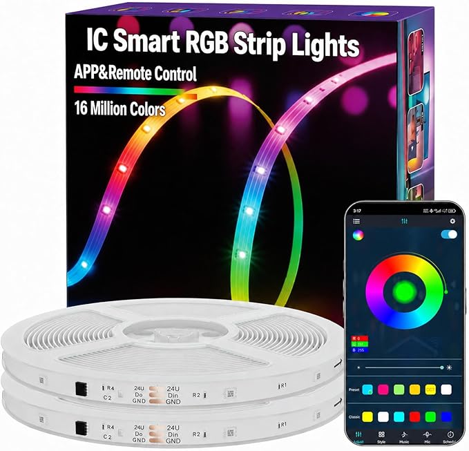MFWW 130FT Strip Lights, Smart IC RGB LED Lights Multiple Colors on One Line, App+Remote Control, Timing, Multimodal, Music Sync, Color Changing Lights for Bedroom, Party Home Decor