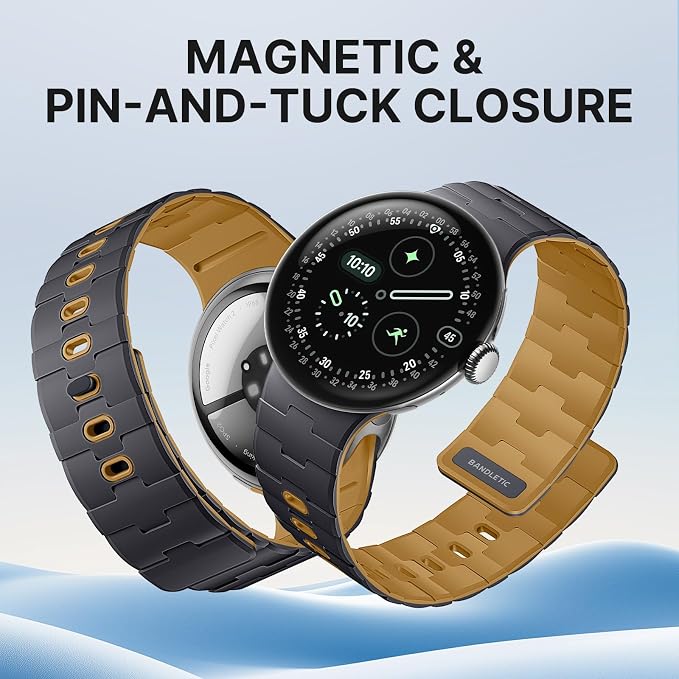 Bandletic Magnetic Silicone Bands Compatible with Google Pixel Watch 4/3 45mm Band for Women and Men, Rugged Soft Sport Strap Replacement Wristband