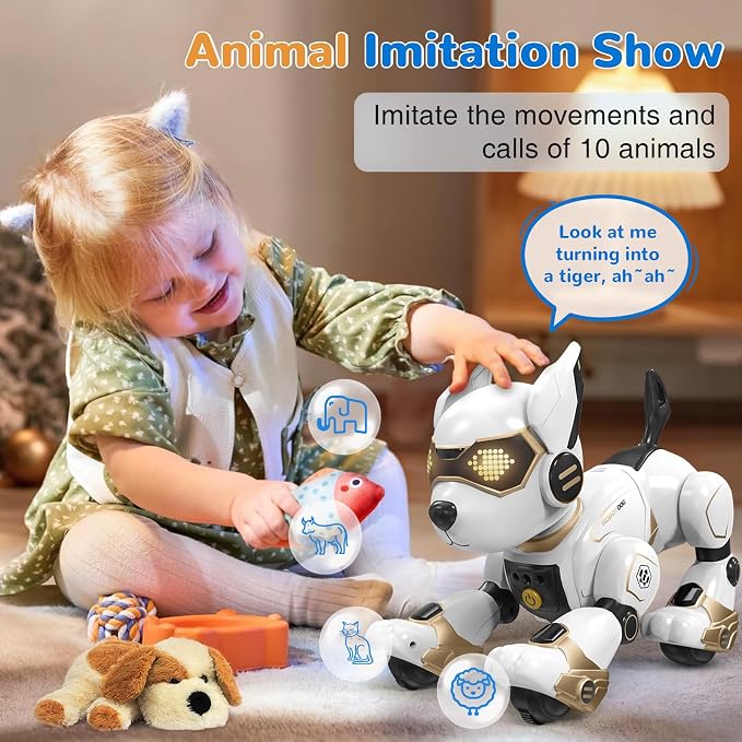 okk Robot Dog for Kids, Remote Control Dog and Touch Voice Interactive, Programmable Robot with lmitation Show, Sing Dance Electronic Pet, Smart Gesture Sensing Puppy Gift for Boys Girls