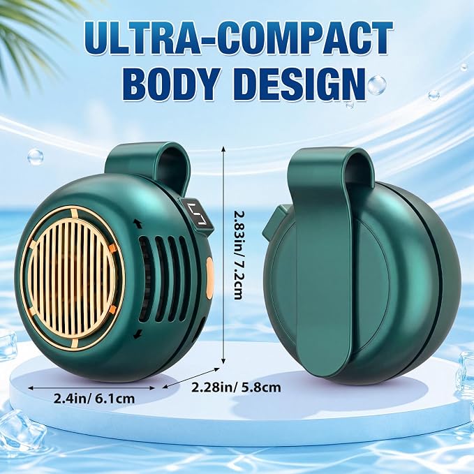 2 Pack Portable Silent Mini Bladeless Fan Clip On 5 Adjustable Speeds Digital Display 360 Rotatable USB Rechargeable Electric Small Fan for Shirt Waist Outdoor Travel(Green)