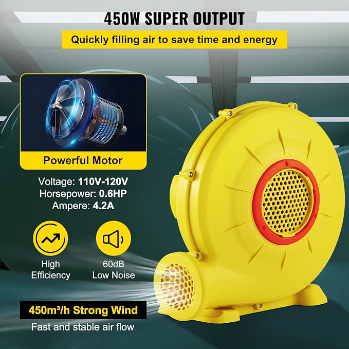 VEVOR Inflatable Blower, Electric Air Blower, Bounce House Blowing Pump, Commercial Corded Fan Pump for Castle Wate Slides Water Slide Bouncy Castle
