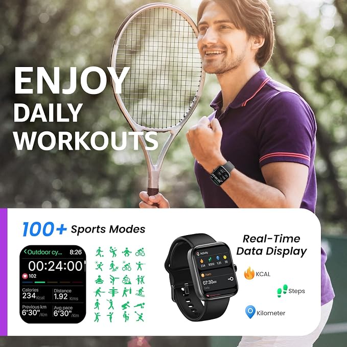 TOZO S3 Smart Watch for Men & Women, 1.83" HD Touchscreen, Bluetooth Calling, Sleep & Activity Tracking, IP68 Waterproof, 10-Day Battery Life, Compatible with iOS & Android