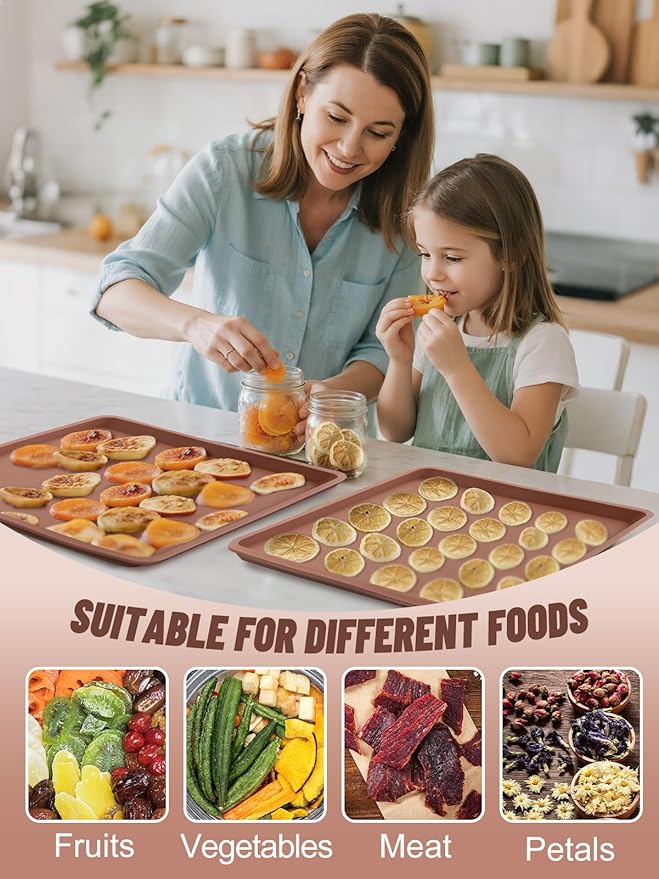 4PCS Silicone Food Dehydrator Sheets with Edge, Compatible with Cosori 12" x 11" Trays, Square Non-stick Tray Liner, High Temperature Resistance Reusable Dryer Mats