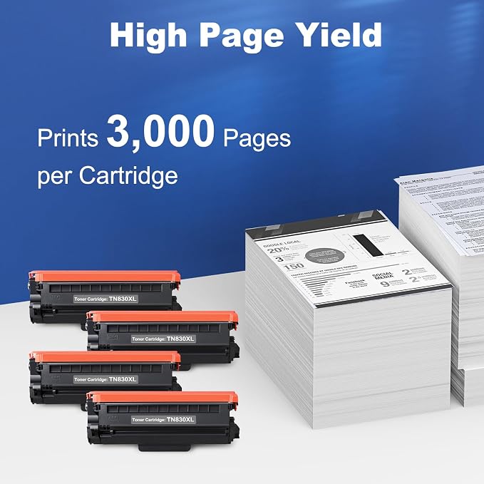 TN830XL Black Toner Cartridge Ink for HL-L2460DW Printer Replacement for Brother TN830 XL TN830 TN-830 Toner Set for DCP-L2640DW HL-L2460DWXL HL-L2405W MFC-L2820DW MFC-L2820DWXL, 4PK (with Chip)