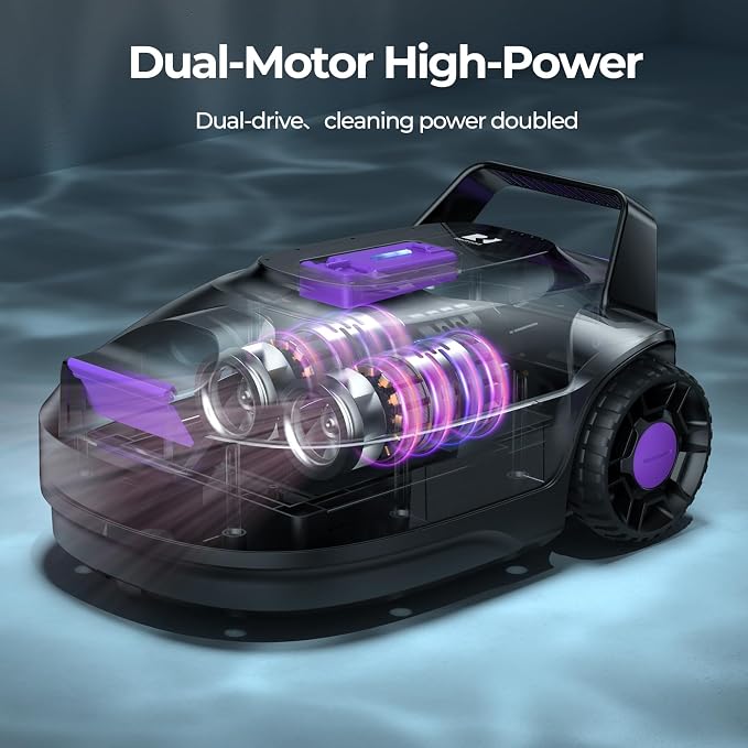 Robotic Pool Cleaner with Dual-Drive Motors,180Min Runtime, Powerful Pool Vacuum for Above-Ground & Flat Poolsu p to 1076.39 sq.ft,Auto-Parking Design,Double Suction Port