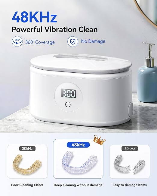 Miorcols Ultrasonic Jewelry Cleaner, Ultrasonic Cleaner Machine with Digital LED Display, 20oz 304 Stainless Steel Tank for Jewelry, Eyeglasses, Watches, Dentures, Retainers & More - White | 48KHz Extra High-Frequency Large 20Oz Capcity 2 Easy Operated...