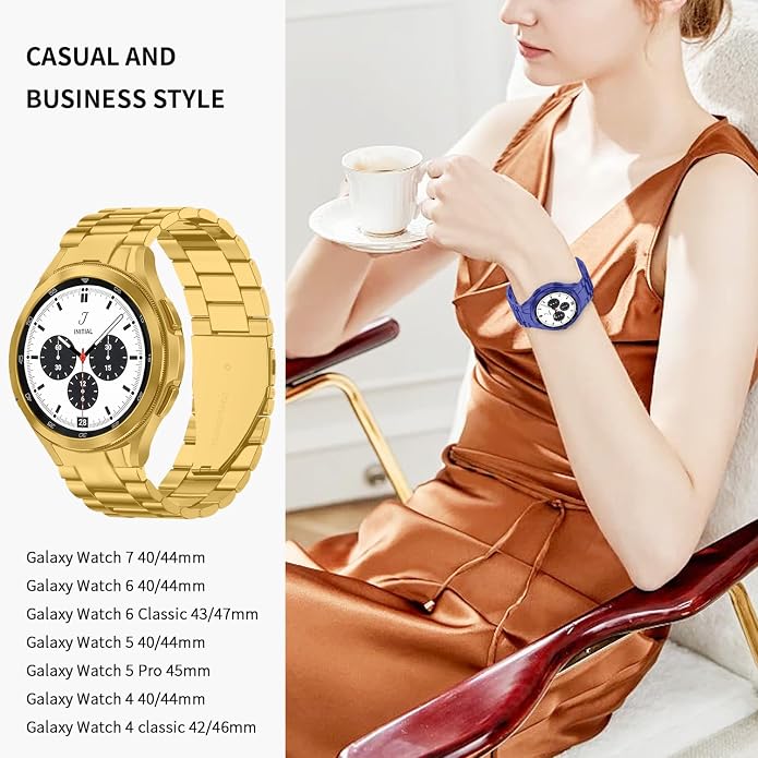 GOLDTOLUCK No Gap Stainless Steel Band Compatible with Samsung Galaxy Watch 8 7 6 5 4 Classic FE Pro Ultra 40mm 44mm 46mm 43mm 47mm 45mm 42mm Replacement Men Women Milanese Metal Elegant Casual