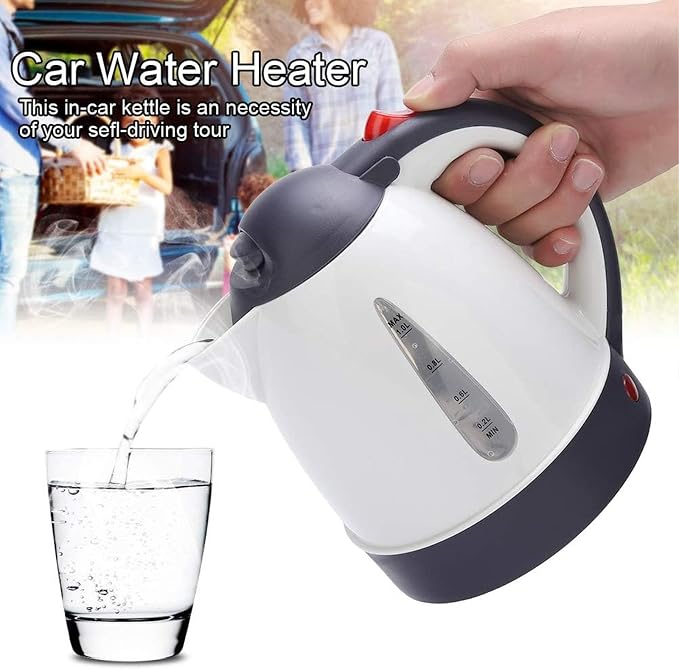 12V Car Kettle & Water Heater - Battery Powered Coffee Maker with Auto Shut-Off, Portable Electric Kettle for Truck RV Travel, Fast Boiling 12V Car Kettle Water Boiler for Tea/Coffee