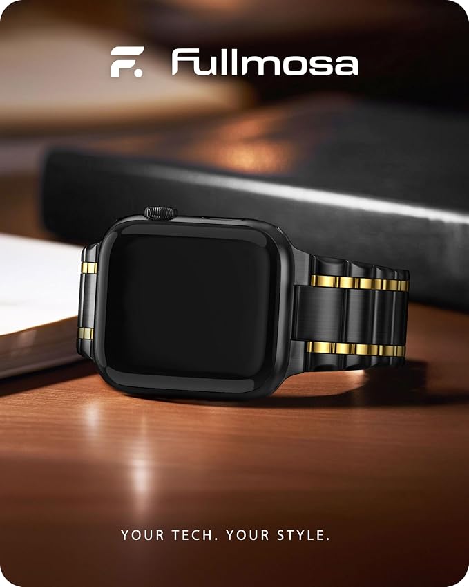 Fullmosa Bands Compatible with Apple Watch Band 41mm 40mm 38mm, Stainless Steel iWatch Band with Case for Apple Watch Series 9 8 7 6 5 4 3 2 1 SE3/2/1, Black and Gold