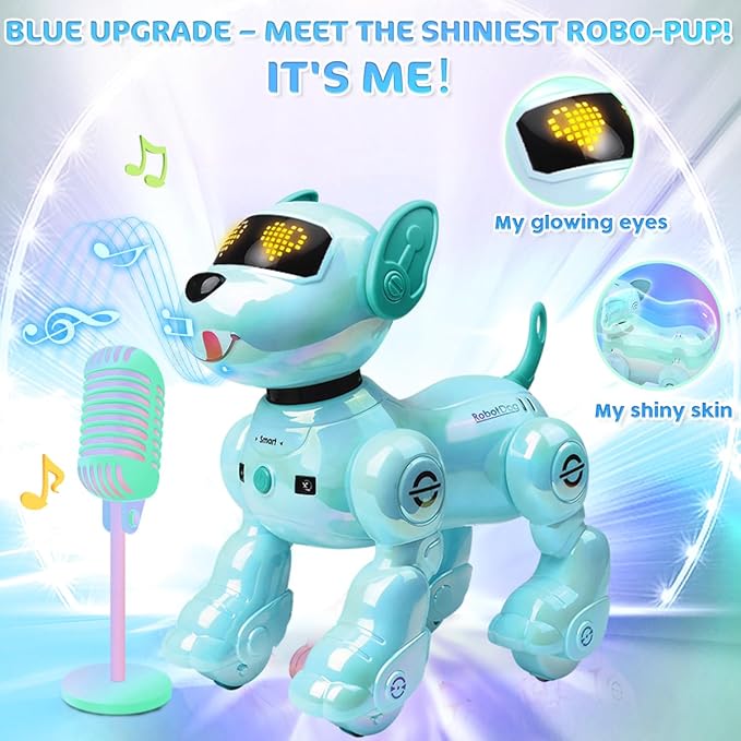 VATOS Rechargeable Robot Dog for Kids, Remote Control Robotic Dog with Programmable, 17 Interactive Functions & Volume Adjustable, Singing Dancing Robot Dog Toy Gift for Kids 3-8 Years Old, Blue