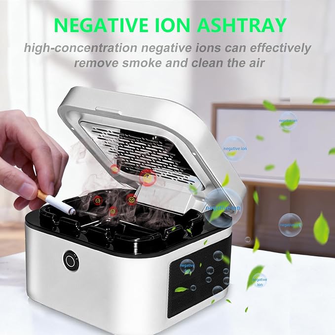 Multifunctional Smokeless Ashtray with HEPA Filter,Rechargeable Air Purifier for Cigarette Smoke,Portable Ashtray for Indoor & Outdoor Use (White)