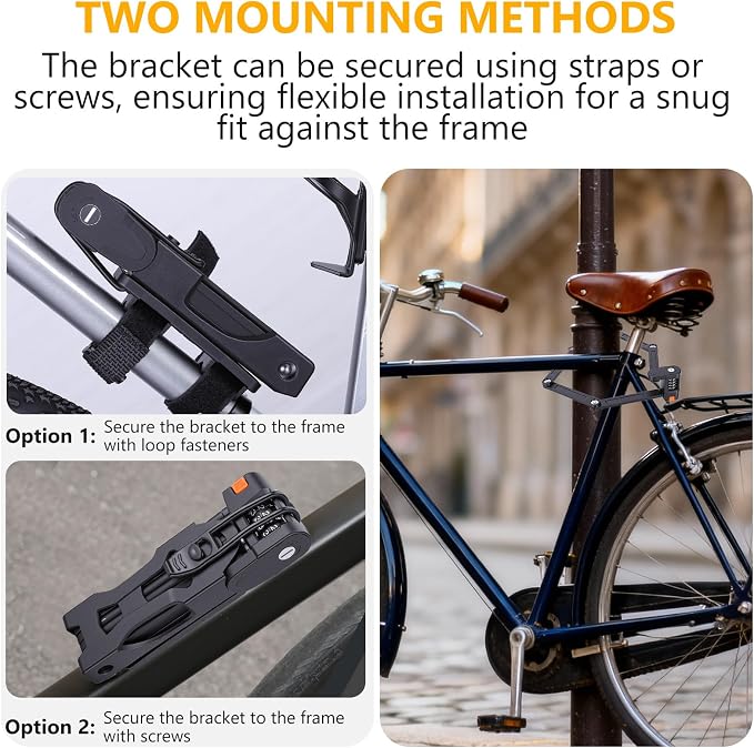 Folding Bike Lock, 4 Digit Combination High Security Anti Theft Lock, Compact Folding Bike Lock with Mount Bracket for Bikes, Scooters and Motorcycles