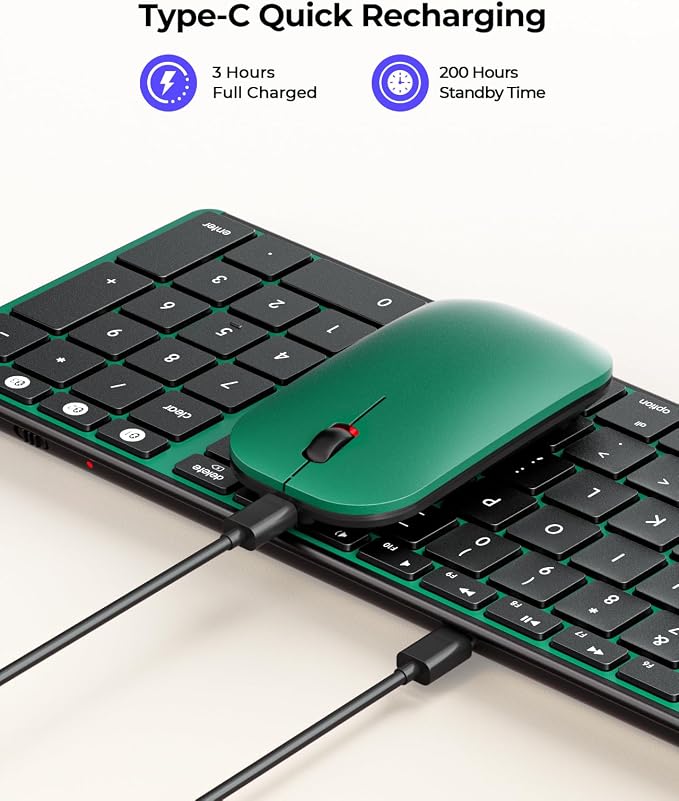 seenda Bluetooth Keyboard and Mouse Combo for Mac, SKM64-2 Rechargeable Silent Wireless Keyboard Mouse Compact Slim, 3 Multi-Device Connection, Compatible for Mac MacBook Pro/Air iPad, Black Green