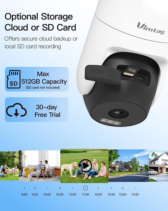 VIMTAG 2.5K 4MP Outdoor Security Camera, Pan/Tilt WiFi Home CCTV Camera, 360° View & Motion Tracking, Color Night Vision, 2-Way Audio, AI Detection Alarm, IP66, Cloud & SD Card Storage, Works w/Alexa