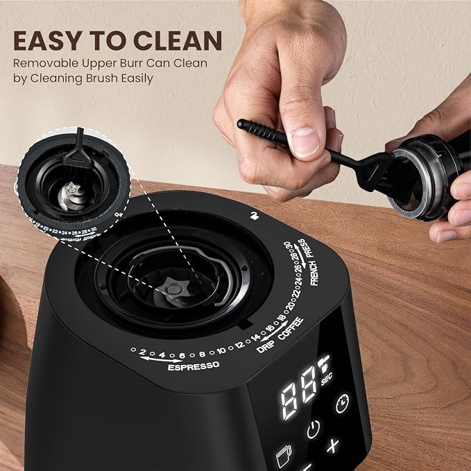 Ollygrin Conical Burr Coffee Grinder Electric, Coffee Grinder with 30 Grind Levels, Coffee Beans Grinder for Home Use, Touchscreen Burr Mill Grinder for Espresso, Drip, French Press, black