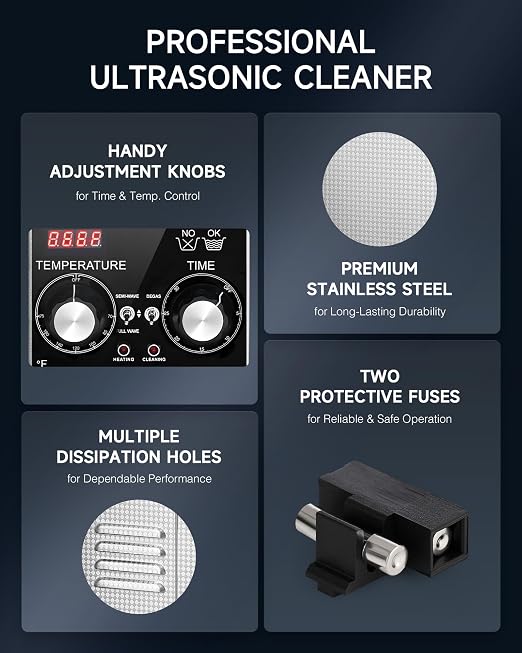 CREWORKS 2L Ultrasonic Cleaner with Degas & Gentle Modes, 60W Stainless Steel Ultrasonic Cleaner Machine with Heater and Timer, Ultrasonic Parts Cleaner with Knob Control for Jewelry Glasses Watch