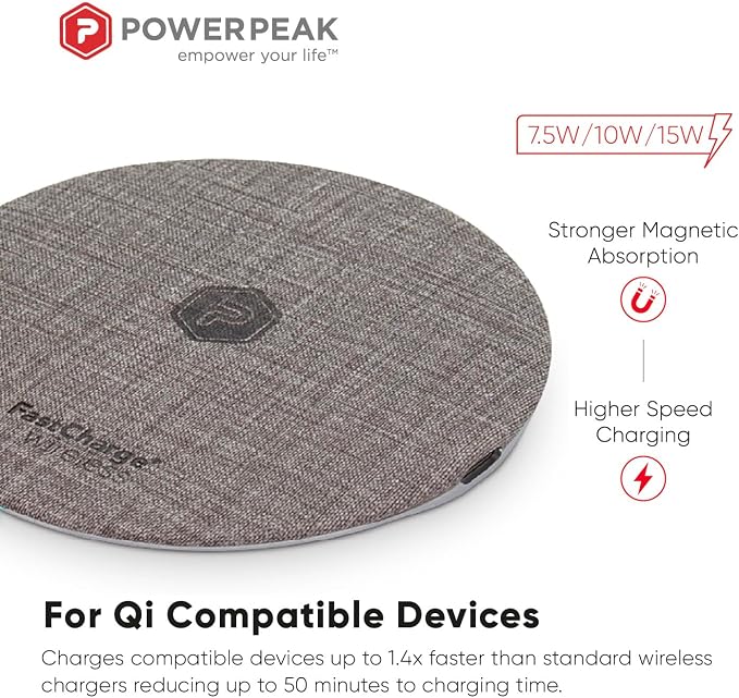 Wireless Fast Charger, 15W Aluminum Fast Charging Pad, USB-A to USB-C Cable Included, Compatible with iPhone Apple & Android, AC Adapter Included | Gray
