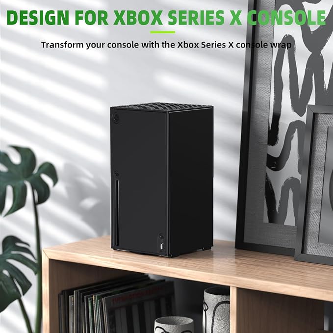 WOLIBEAR Magnetic Smart Wraps for Xbox Series X Console, Full Protection Protective Cover Case for Xbox Series X Accessories with Premium PU Leather and Soft Inner Lining (Black)