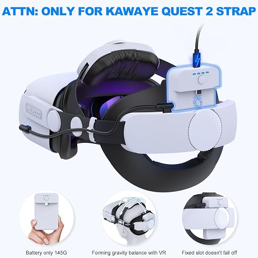 15000 mAh Rechargeable Battery Pack and Charging Dock, for Meta Quest 3/Quest 2 Accessories Kawaye Head Strap, Lightweight and Portable Battery Balance Head Pressure and Extend 7-8Hours Playtime