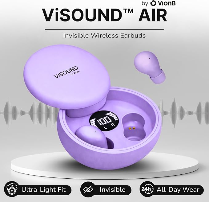 VionB Air Invisible Earbuds Wireless Bluetooth 5.4 for Small Ears, Mini Tiny Ear Buds, IPX5 Waterproof, Sound Isolating Fit, ENC Mic for Clear Calls, Discreet in-Ear Headphones (Amethyst)