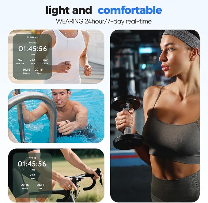 New Smart Ring Health Tracker for Women & Men, Sleep Exercise Health Monitoring, Daily Tracking, iOS/Android Compatible, IP68 Waterproof, No Subscription Required, 5‑Day Battery Life (Rose Gold, 8)
