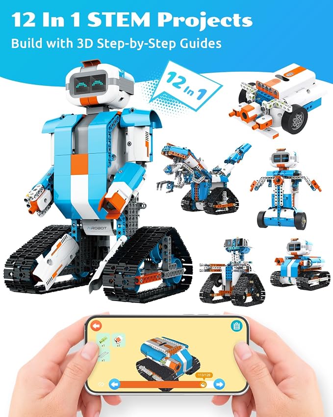 WhalesBot E7 Pro Coding & Remote Control Robot Kit for Kids 8+, Scratch & Modular Programming, Educational Engineering Science Toy Set with Smart Controller/Sensors/Motors for Kids Ages 8-12, 12-16
