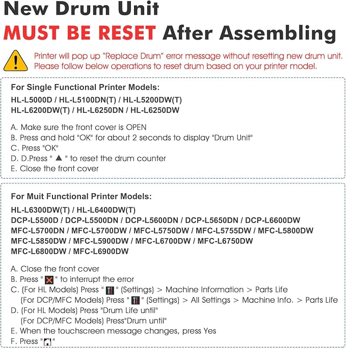 DR820 DR-820 Drum Unit DR 820 HL-L6200DW Compatible for Brother DR820 for HL-L6200DW Drum Unit MFC-L5850DW MFC-L5900DW MFC-L5700DW HL-L5200DW HLL6200DW L6200DW L5200DWT Printer 2 Pack