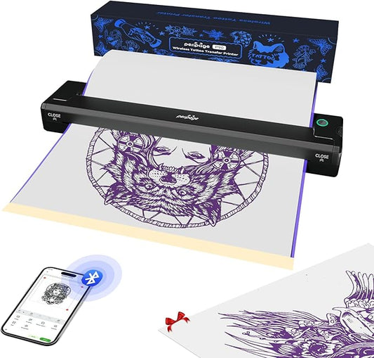 PeriPage P90 Wireless Tattoo Stencil Printer - Portable Thermal Printer with Bluetooth & USB for Smartphone/PC, 5 Free Stencil Papers & USB-C Cable Included, Professional & Beginner Friendly