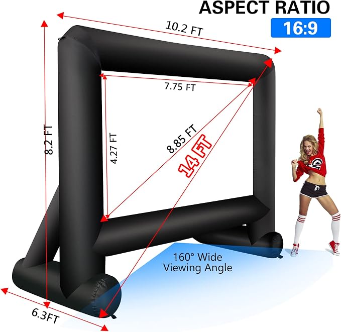 GZKYYLEGS 14 Feet Indoor and Outdoor Inflatable Blow up Mega Movie Projector Screen with Carry Bag for Front and Rear Projection