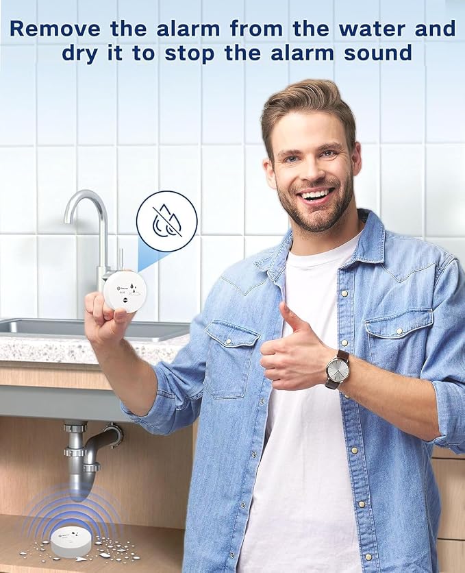 Geevon 3 Pack Water Leak Detectors, 100dB Water Sensor Alarms Flood Detector for Basements, Bathrooms, Laundry Rooms, Kitchens, Garages, and Attics, Water Alarms Battery-Operated (Battery Included)