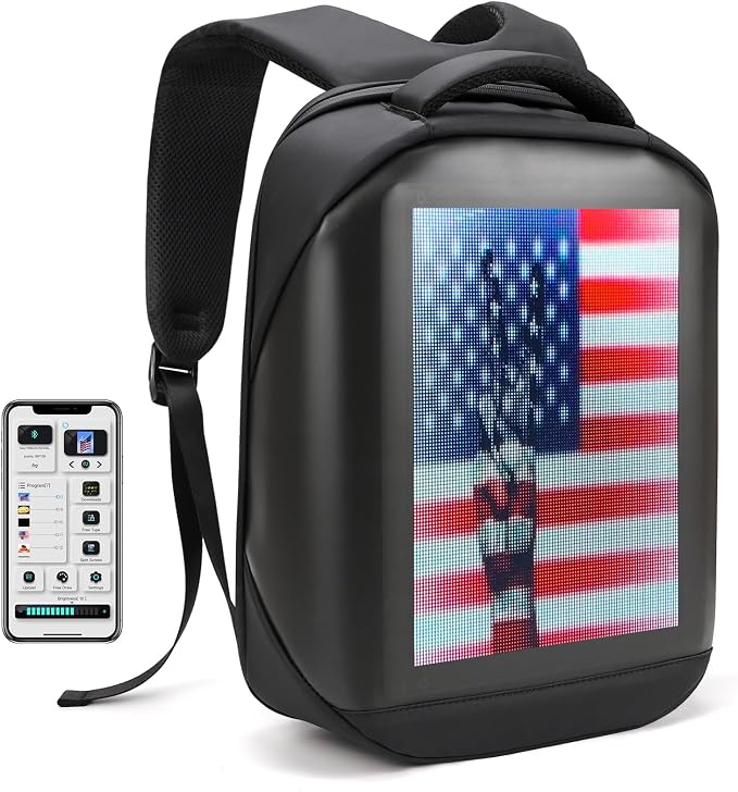 Led Backpack with Programmable Screen,HD Color Screen App Control 17 inches Laptop Backpack, Waterproof led bag, Travel, Motorcycle Backpack