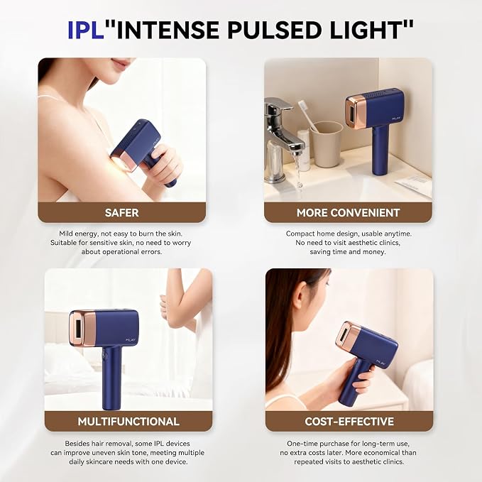 MLAY T14 IPL Epilator – 96.39% Hair Reduction in 4 Weeks, 500 Million Flashes, Pain-Free with Cooling System (Not a Laser), Suitable for All Skin Types, Blue