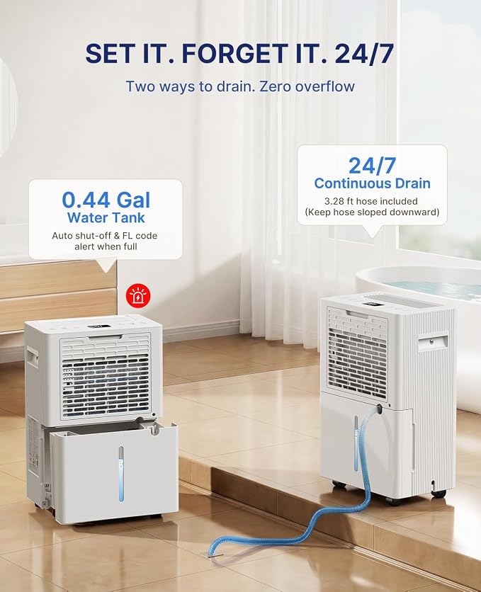 VEAGASO 2500 Sq.Ft. Dehumidifier for Basement with Drain Hose, 32 Pints Dehumidifiers for Home, Bedroom, Garage, 38dB Sleep Mode, Auto-Defrost, 3 Modes, 24H Timer