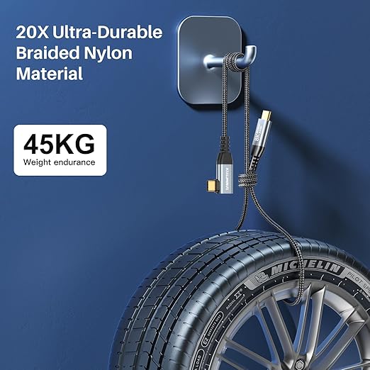 ZeroneTeck USB 4 for Thunderbolt 4 Cable, [Durable] 8K@60Hz/4K@144Hz USB C Monitor Display Cable, 40Gbps High Speed Data Transfer Right Angle, 240W Charing for iPhone 17,MacBook,iPad,SSD,HP,KYY - 6FT