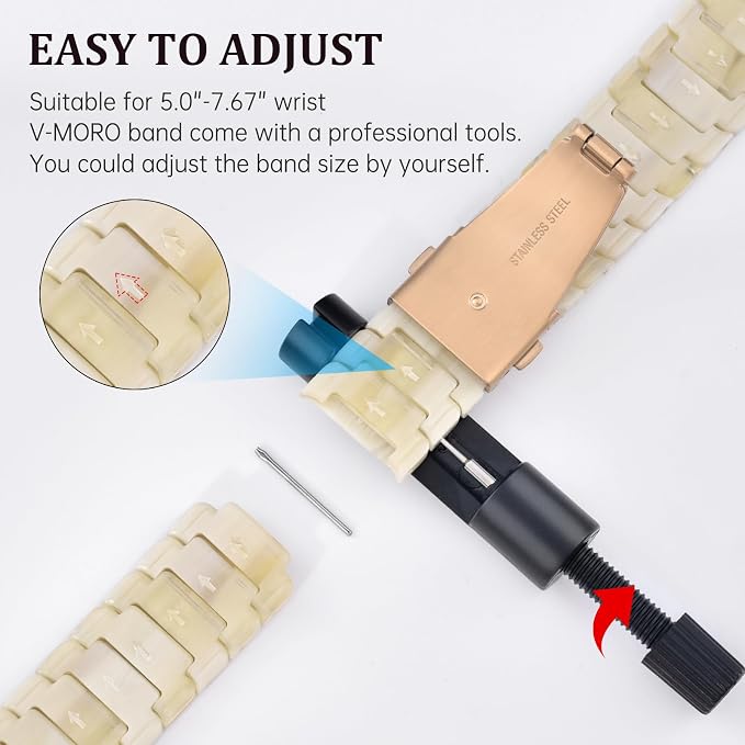 V-MORO Resin Band Compatible with Apple Watch Series 7/8/9/10 46mm/45mm/44mm/42mm Fashion Professional Strap for iWatch Series 6/5/4/3/2/1/SE/SE 2 Lightweight Bracelet Wristband Women(Classic Creamy)