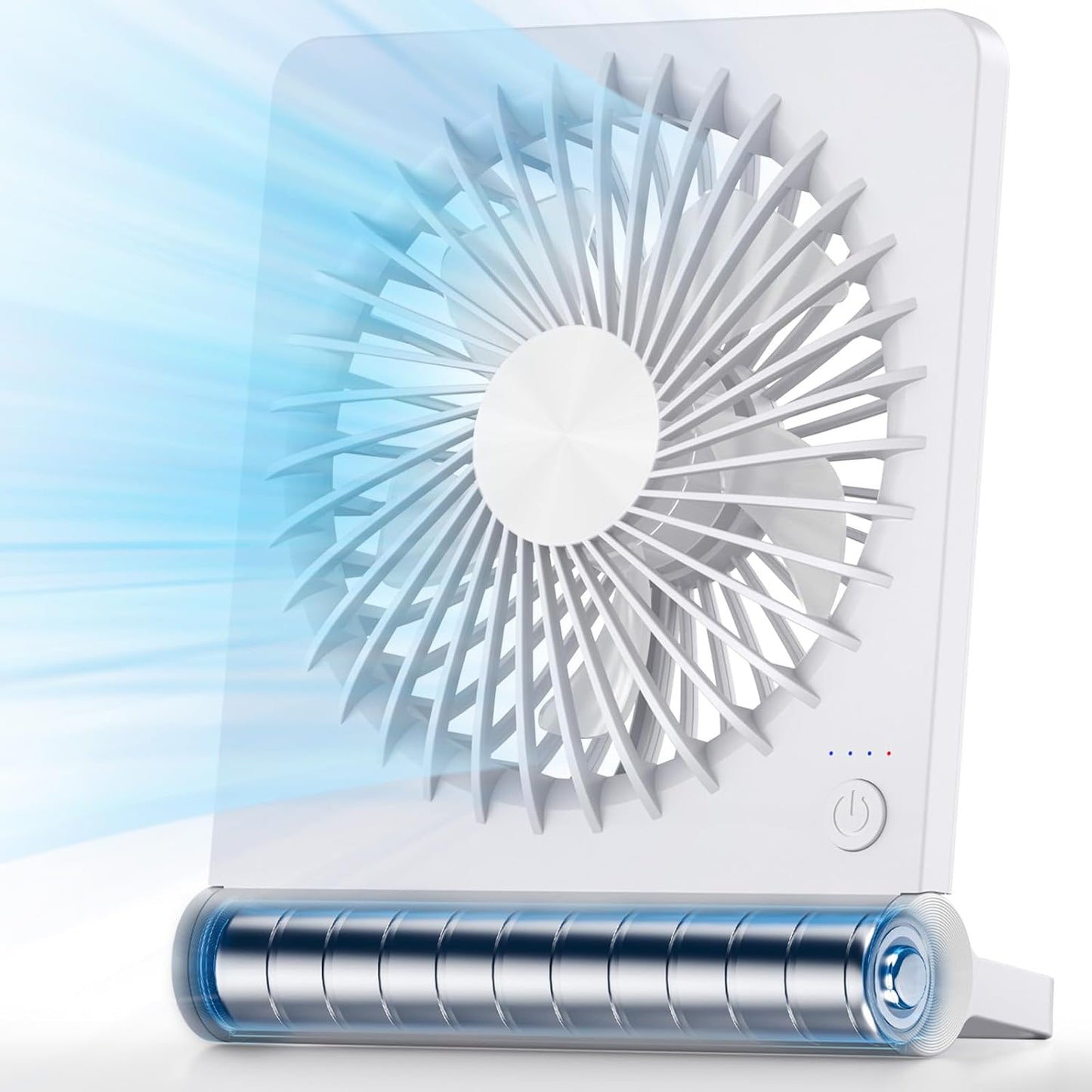 Koonie Portable Desk Fan, 3.5-20hrs Battery Operated Small USB Fan with Ultra Quiet 220° Tilt Folding, Rechargeable Personal Fan with 3 Speeds Strong Wind for Home Office Desktop, White