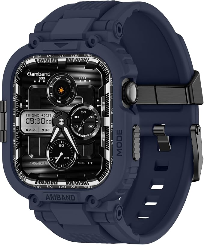 amBand Compatible with Apple Watch Series 11/10 42mm Bands Case for Men Women, M1 Sport Rugged Heavy Duty Protective Cover Tactical Strap Military Protector Bumper for iWatch Accessories - Navy Blue