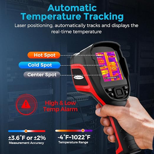 Handheld Thermal Imaging Camera with 2MP Visual Camera, 512x384 Super Resolution, NeoTamarix Thermal Camera 256x192 IR Resolution with 32GB SD Card, Video Recording & PC 2D/3D Analysis Supported