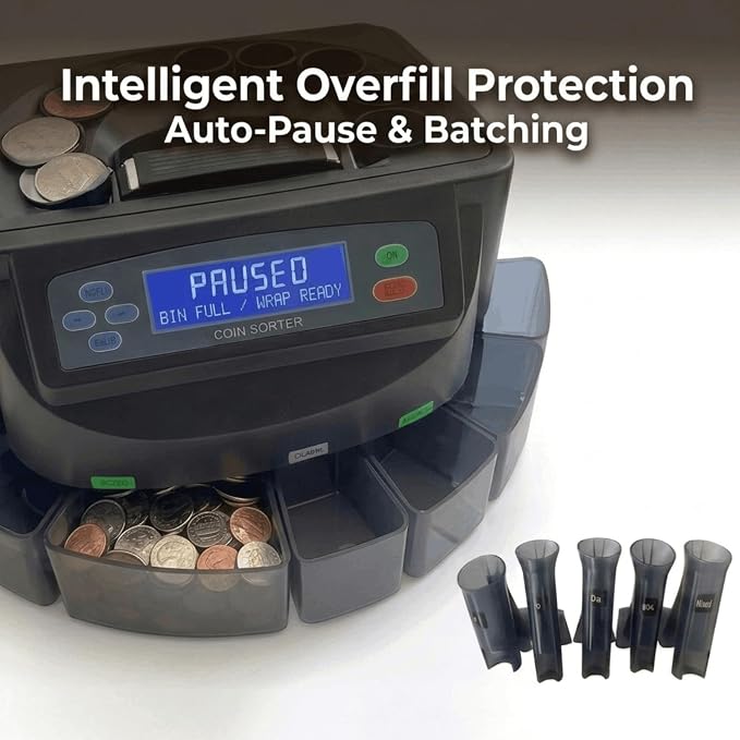 Coin Counter, 300 Coins/Minute, 500 Coins Large Capacity, Electric Coin Sorter with Digital Counting Display for Office Store Restaurant Retail Superstore Pharmacy