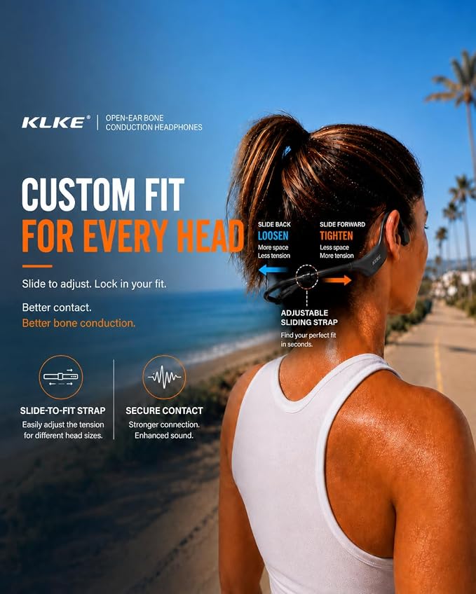 Open-Ear Bone Conduction Headphones for Running, Bluetooth Sports Headphones with Rear Safety Light, Dual Modes, Adjustable Fit, IP66 Waterproof, Mic, 10H Playtime for Gym Cycling