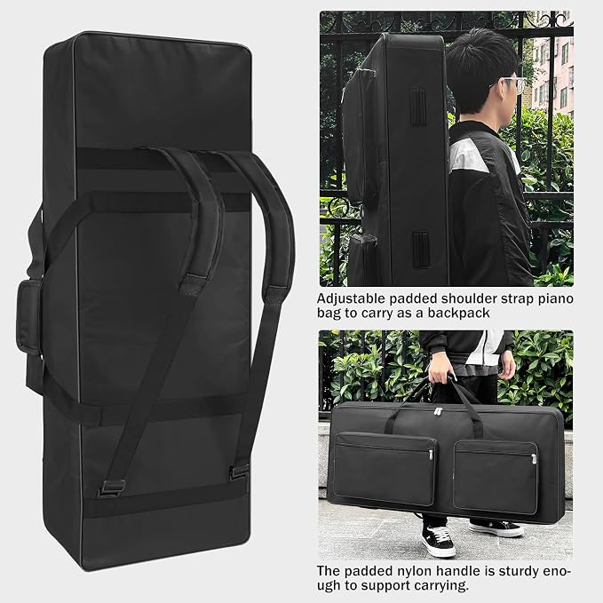 61 Key Piano Keyboard Case Bag 40.6''x6.1''x17'',Portable Padded Keyboard Gig Bag with Handles and Adjustable Backpack Straps with 4-Pocket for Keyboard Accessaries (Black)