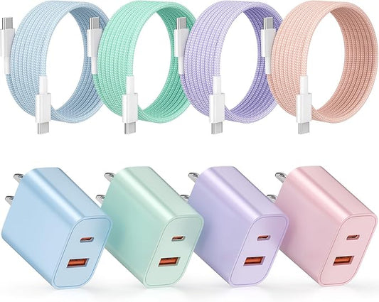 for iPhone 17 16 15 Charger Fast Charging, 4-Pack Dual Port 20W USB C Charger Block with 6FT USB-C to C Cable Type C Wall Charger Block for iPhone 17 16/16 Plus/16 Pro Max/iPhone 15/15 Pro Max/iPad